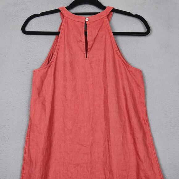 Sigrid Olsen Dress Womens Small Coral Linen Sleeveless High Neck Shift Keyhole - Picture 8 of 10